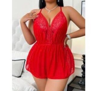 Elegant Red Lace Sleepwear Romper